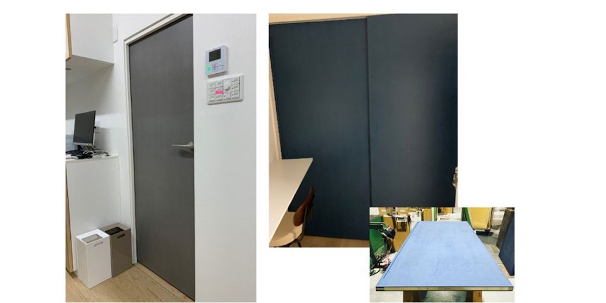 和風のお部屋にも合わせやすい素材を使用しています。木製ドア、スタッフルーム 好きな形に加工出来るドア