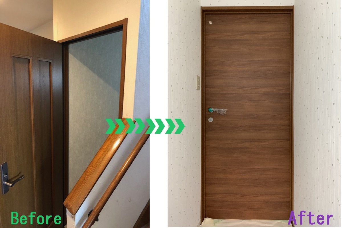 トイレのドアのリフォーム　ドアの交換　リフォーム用ドアの注文　建具の注文　オーダードア　ドアをリフォームするには　鍵付きのドア　サイズオーダー　リフォームの扉